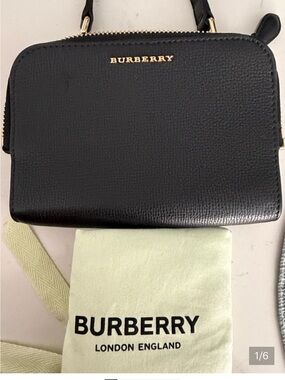 Burberry Black Leather Top-Handle Crossbody with Gold Logo